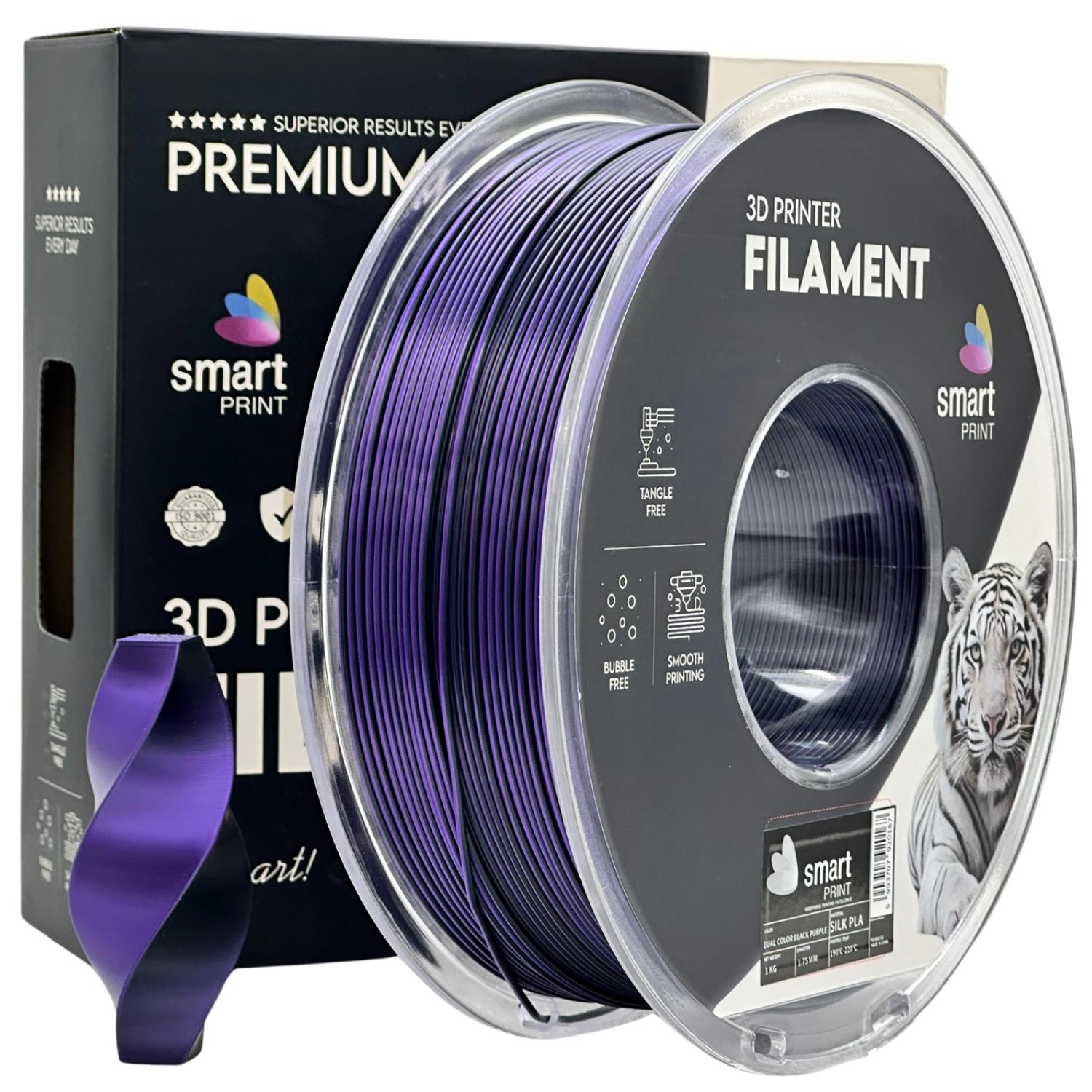 Bobina de filamento Silk PLA Dual Color preto violeta, Smart Print, 1,75 mm