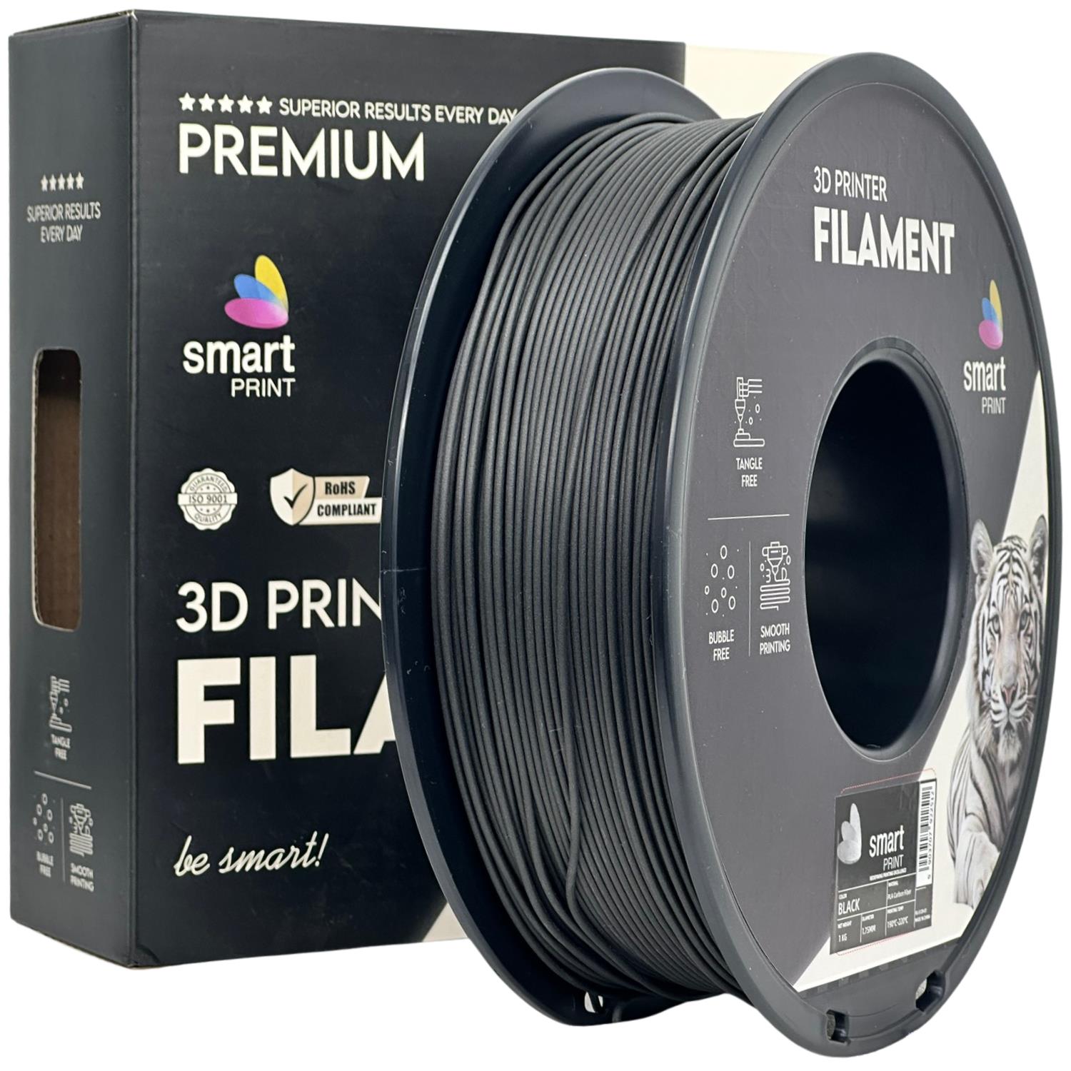 Bobina de filamento PLA-CF preto, Smart Print, 1,75 mm