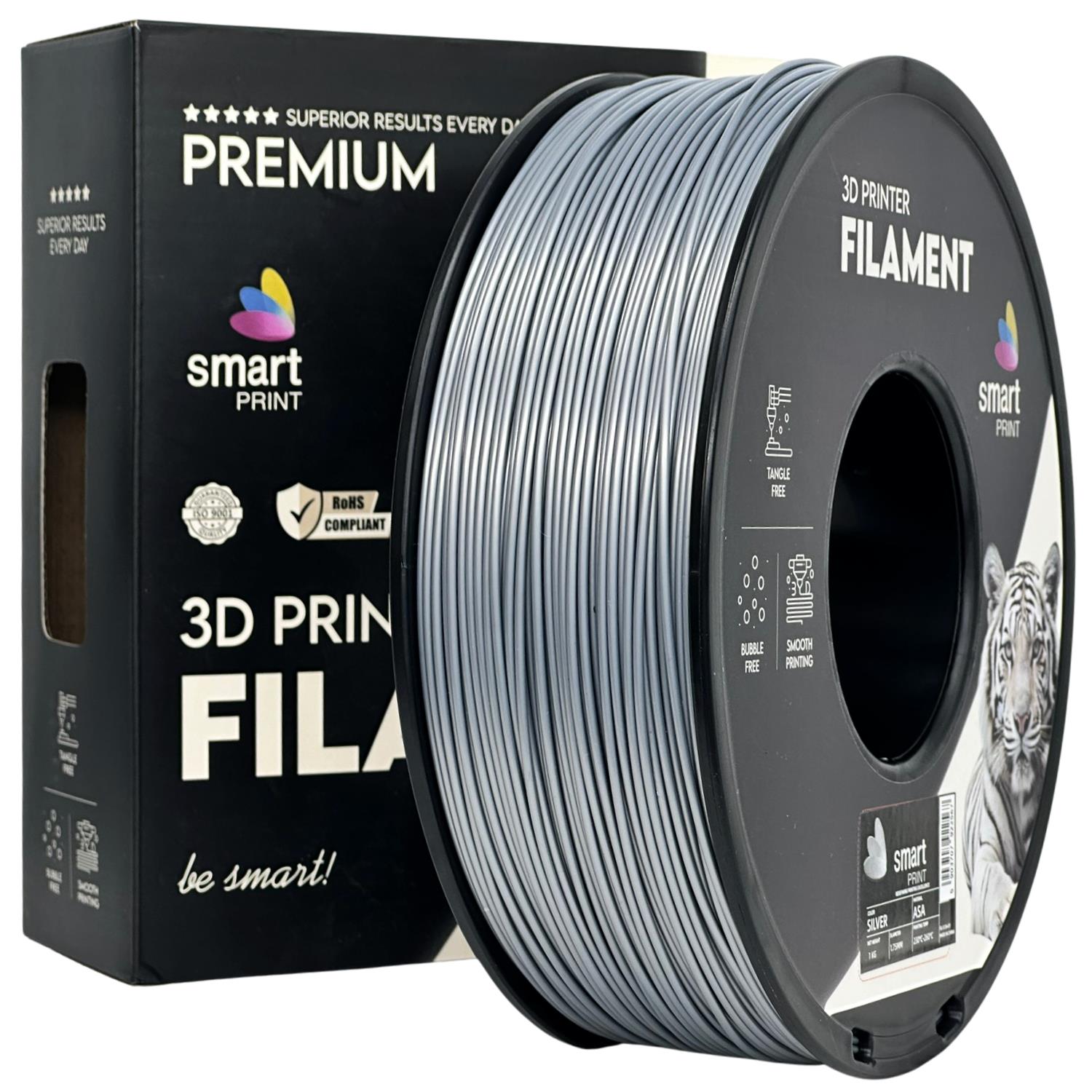 Spool of ASA silver filament, Smart Print, 1.75 mm