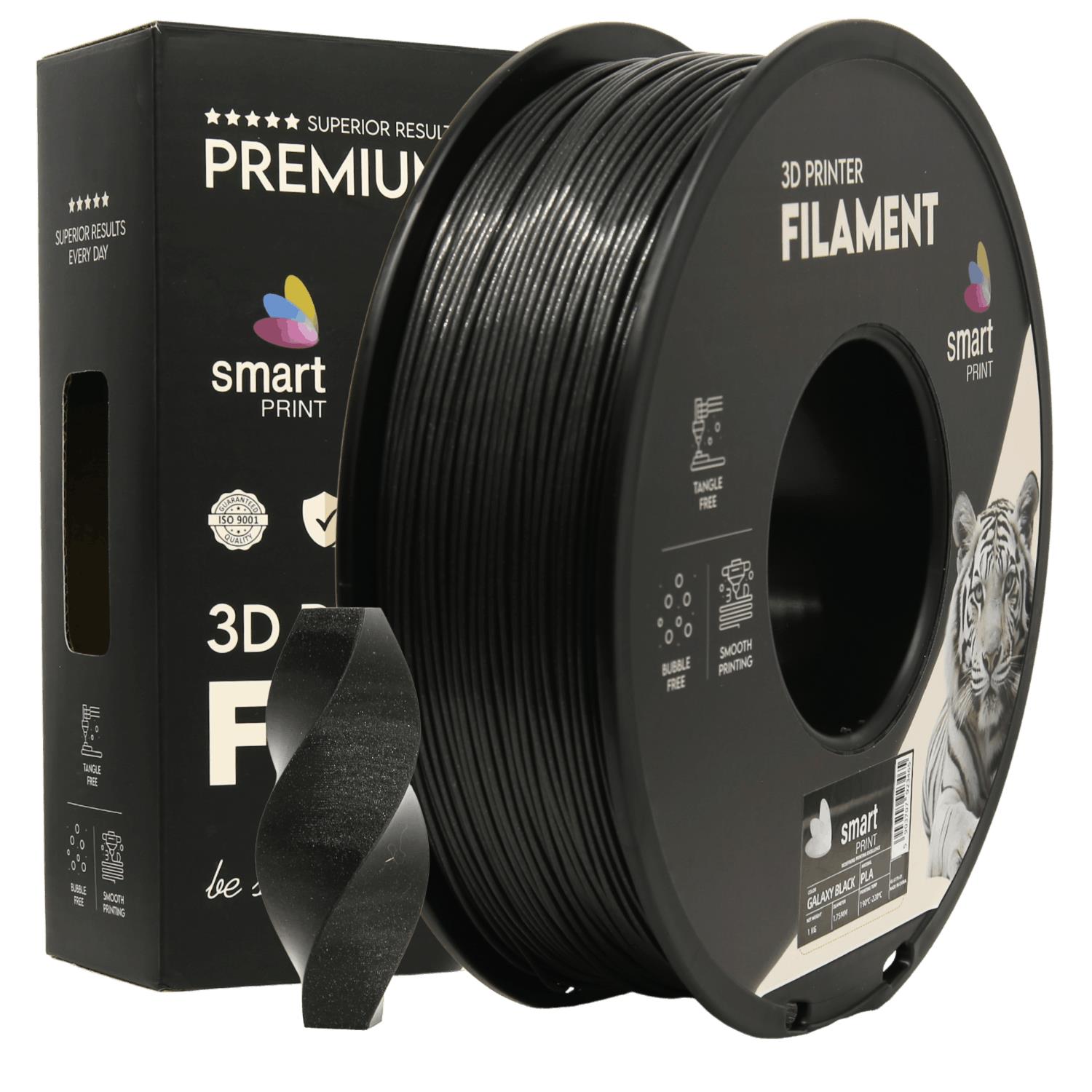 Spool of PLA Galaxy black filament, Smart Print, 1.75 mm