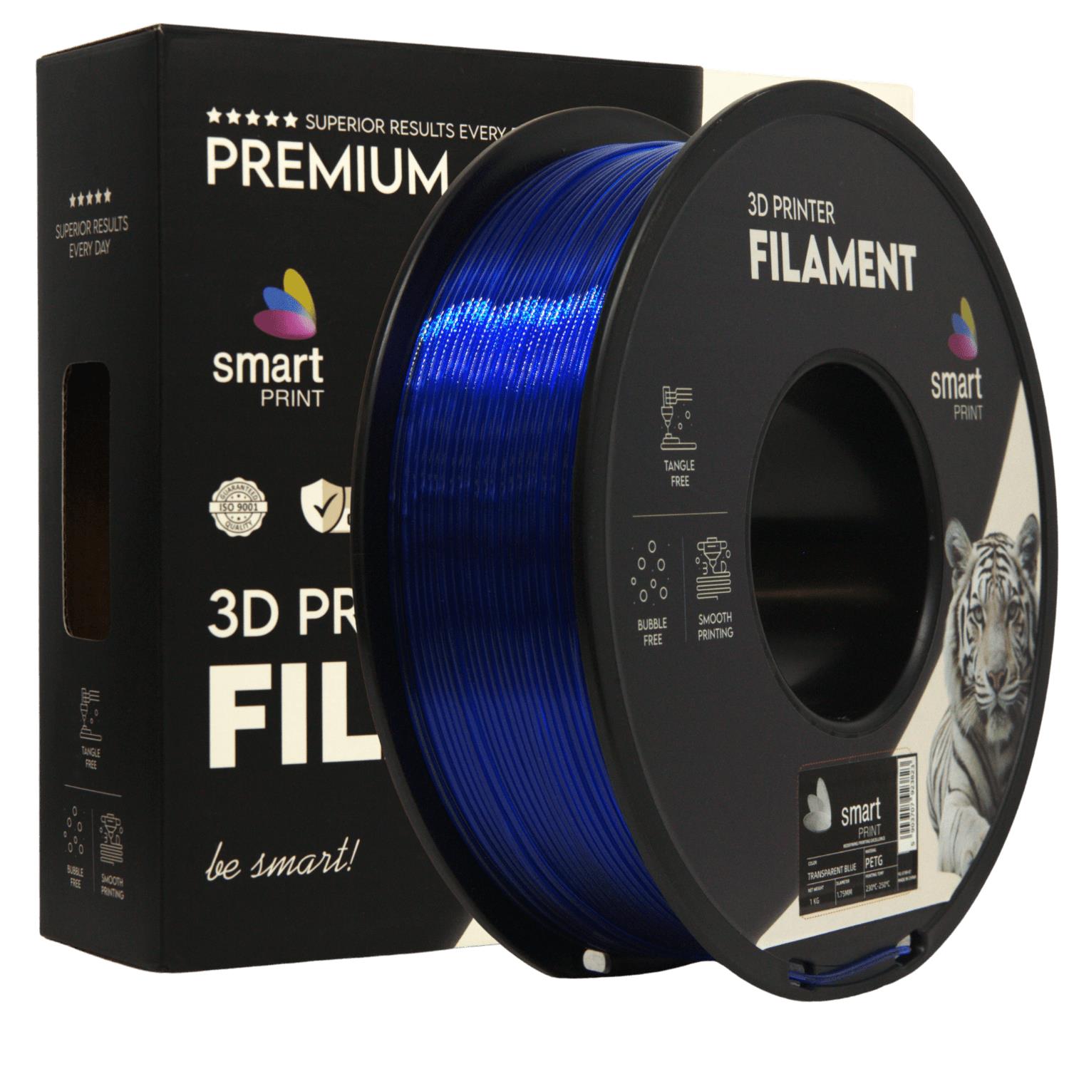 Spool of PETG transparent blue filament, Smart Print, 1.75 mm