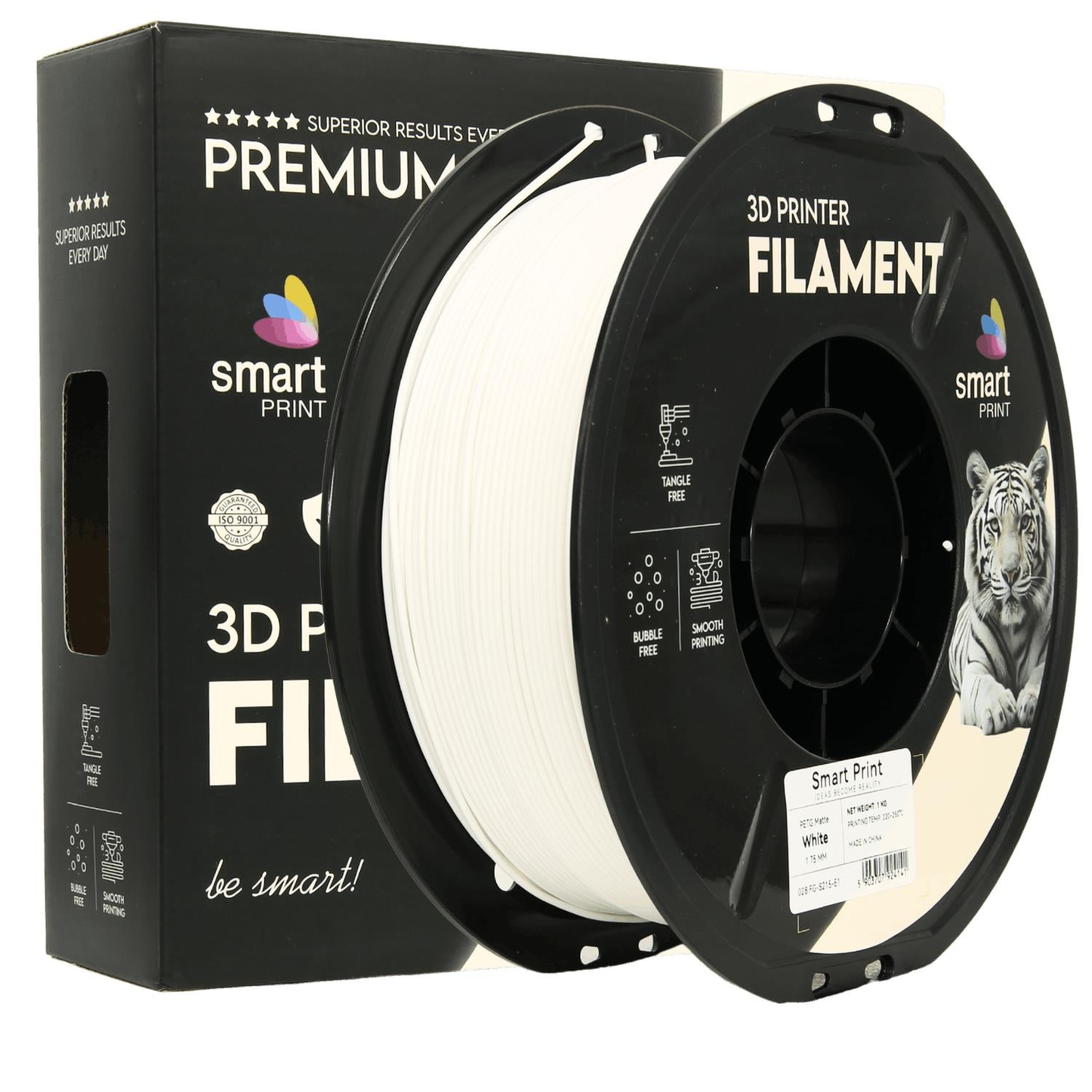Spool of PETG matte white filament, Smart Print, 1.75 mm
