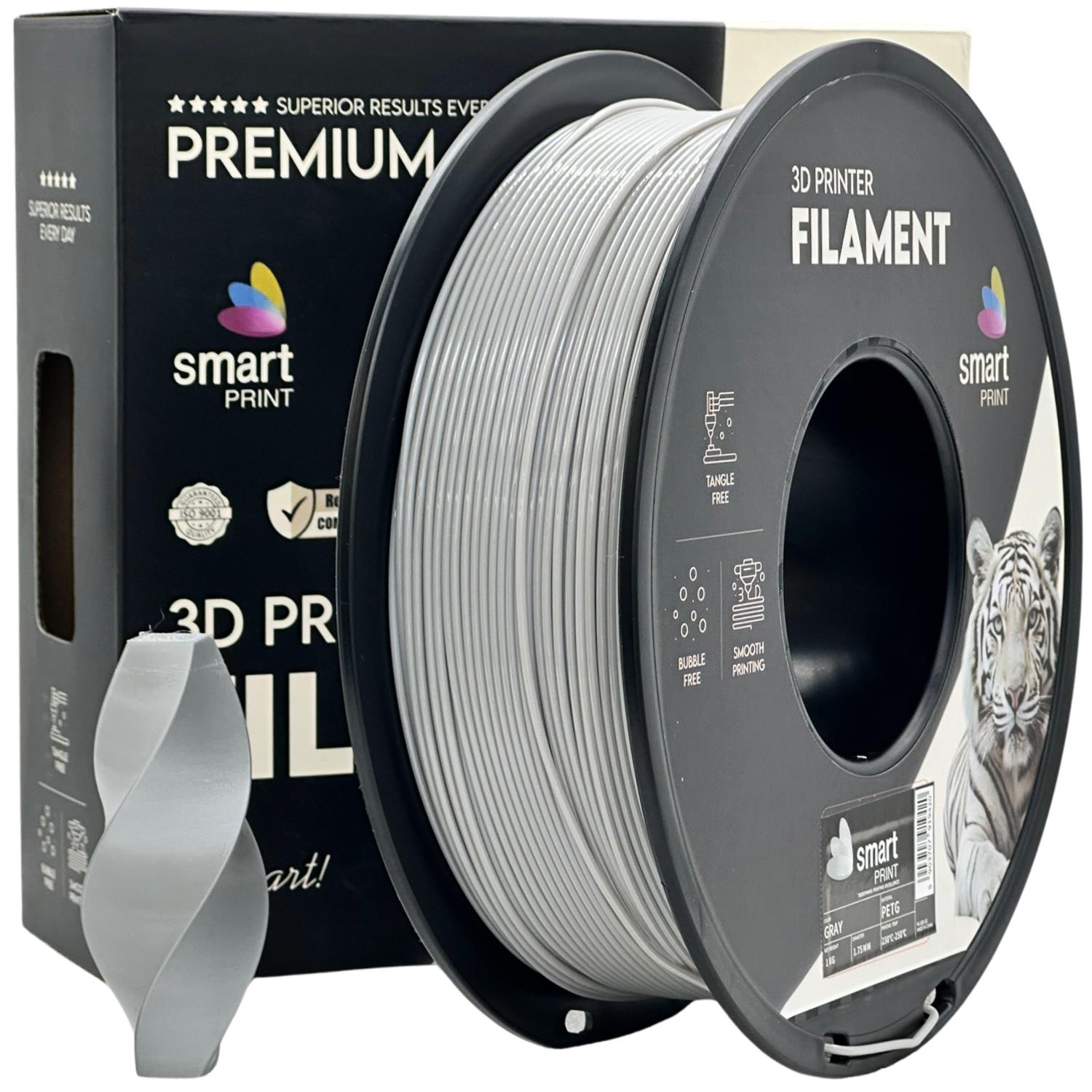 Bobina de filamento PETG cinzento, Smart Print, 1,75 mm