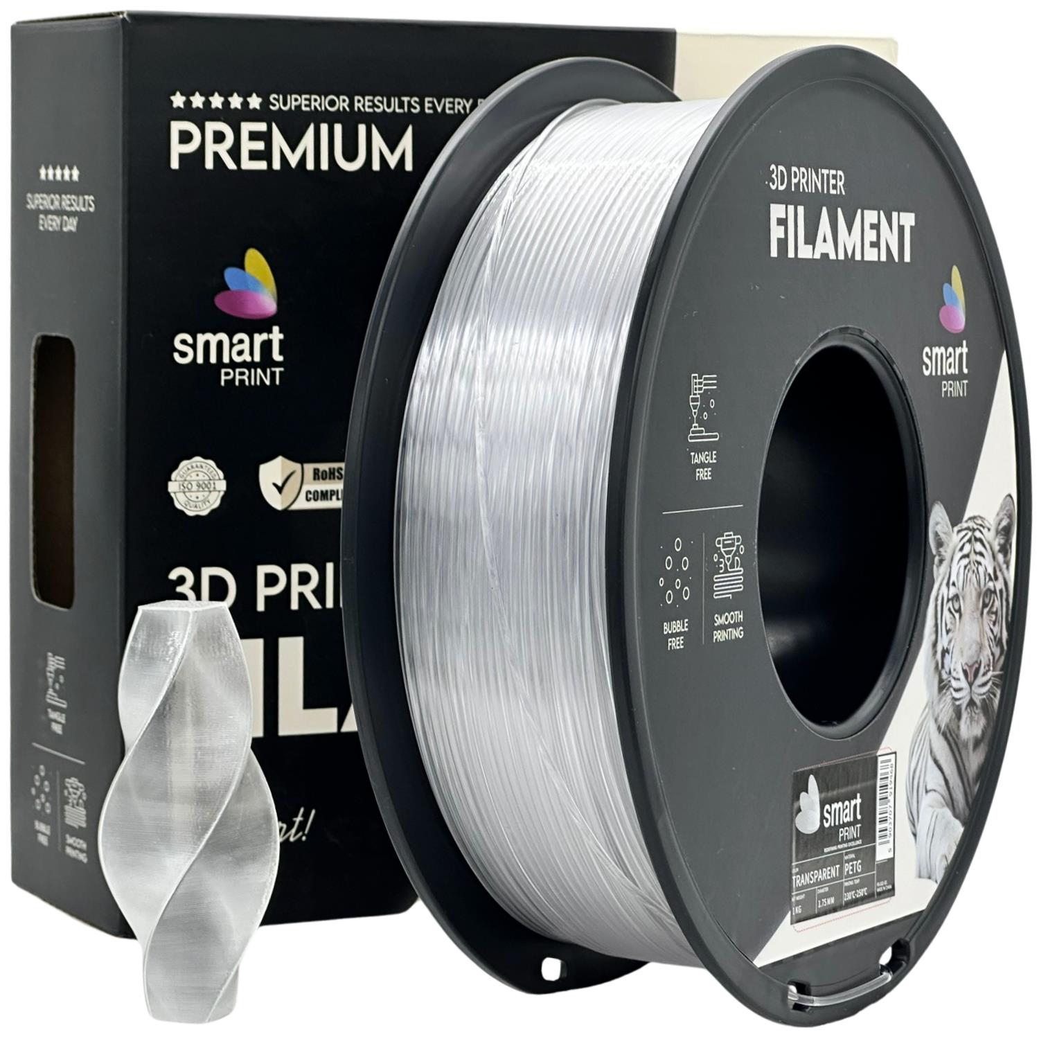 Bobina de filamento PETG transparente, Smart Print, 1,75 mm