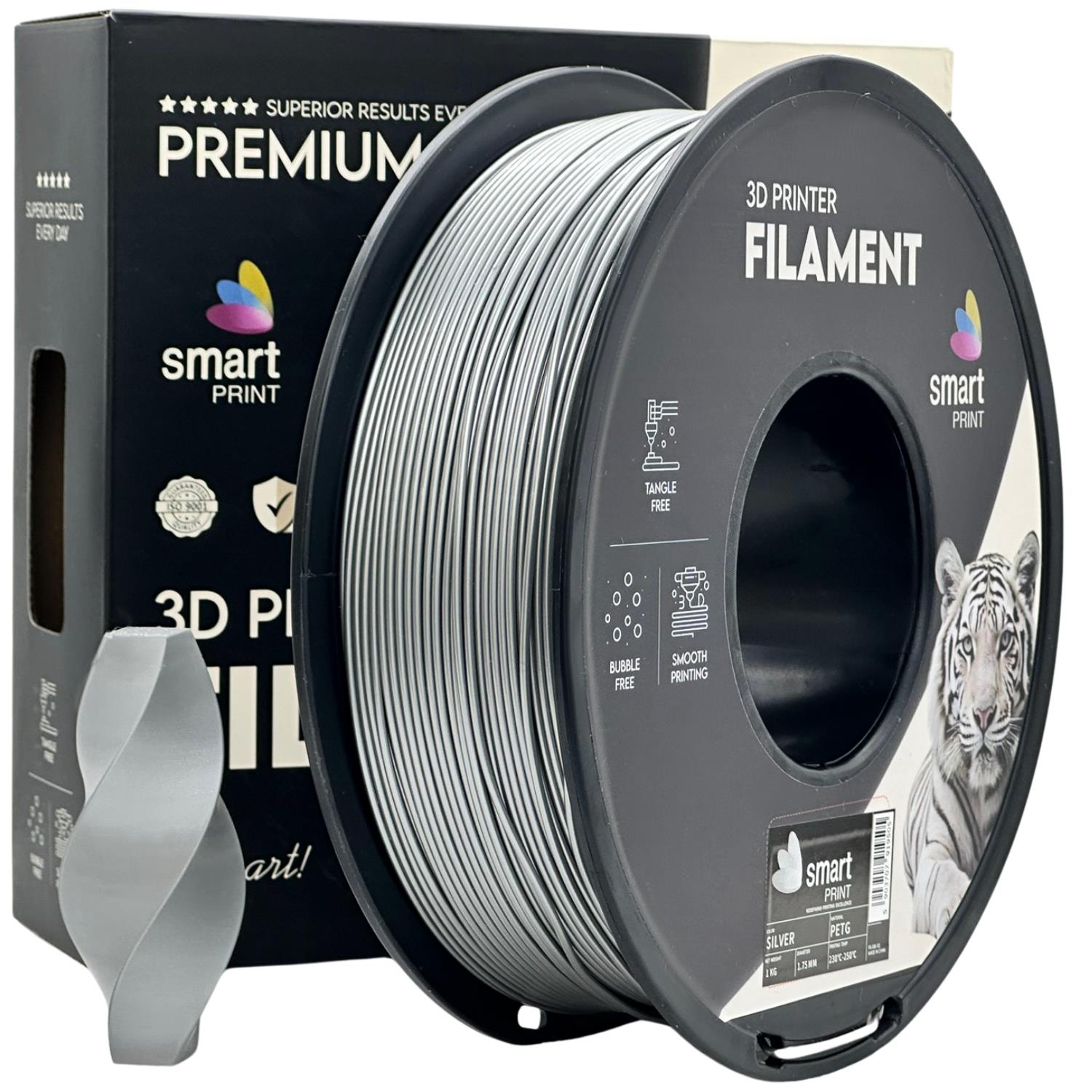Spool of PETG silver filament, Smart Print, 1.75 mm