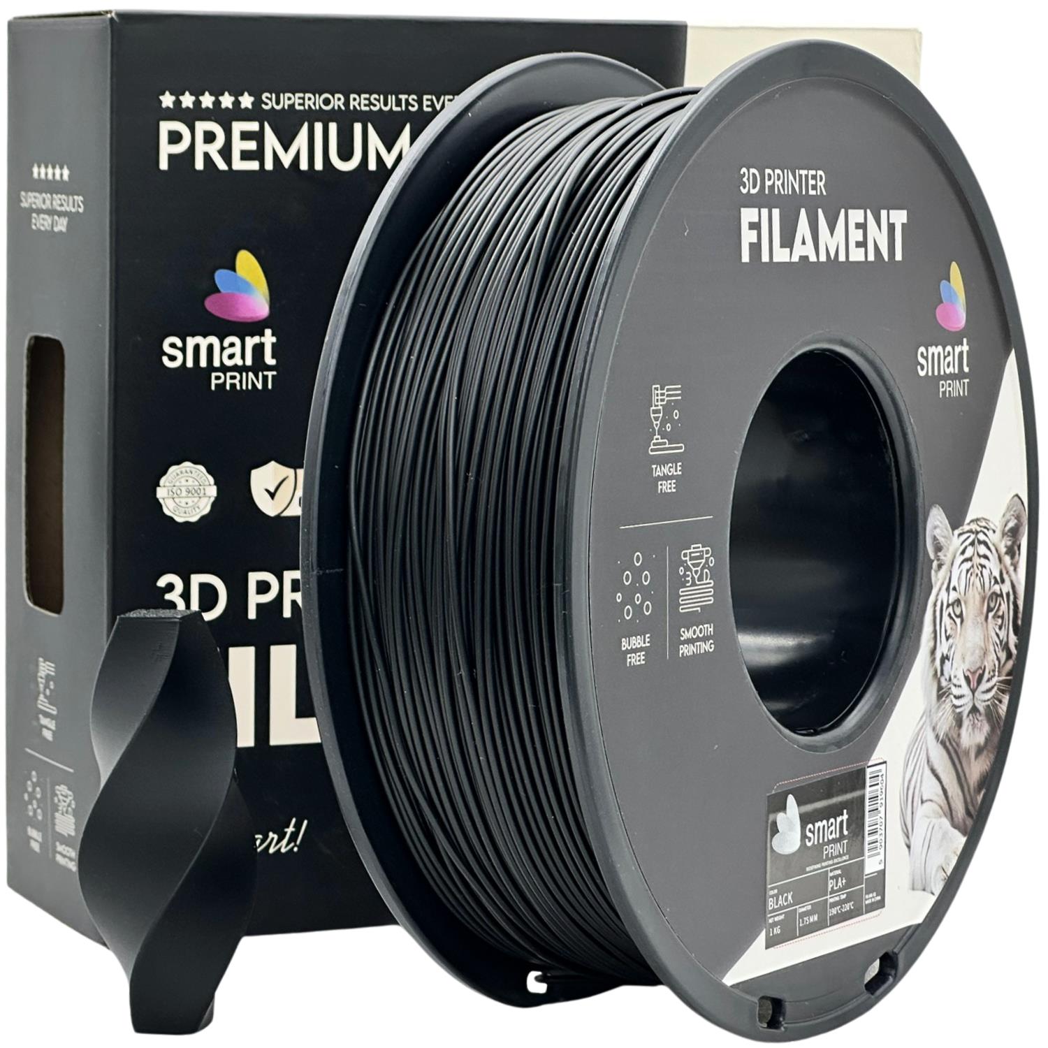 Bobina de filamento PLA+ preto, Smart Print, 1,75 mm
