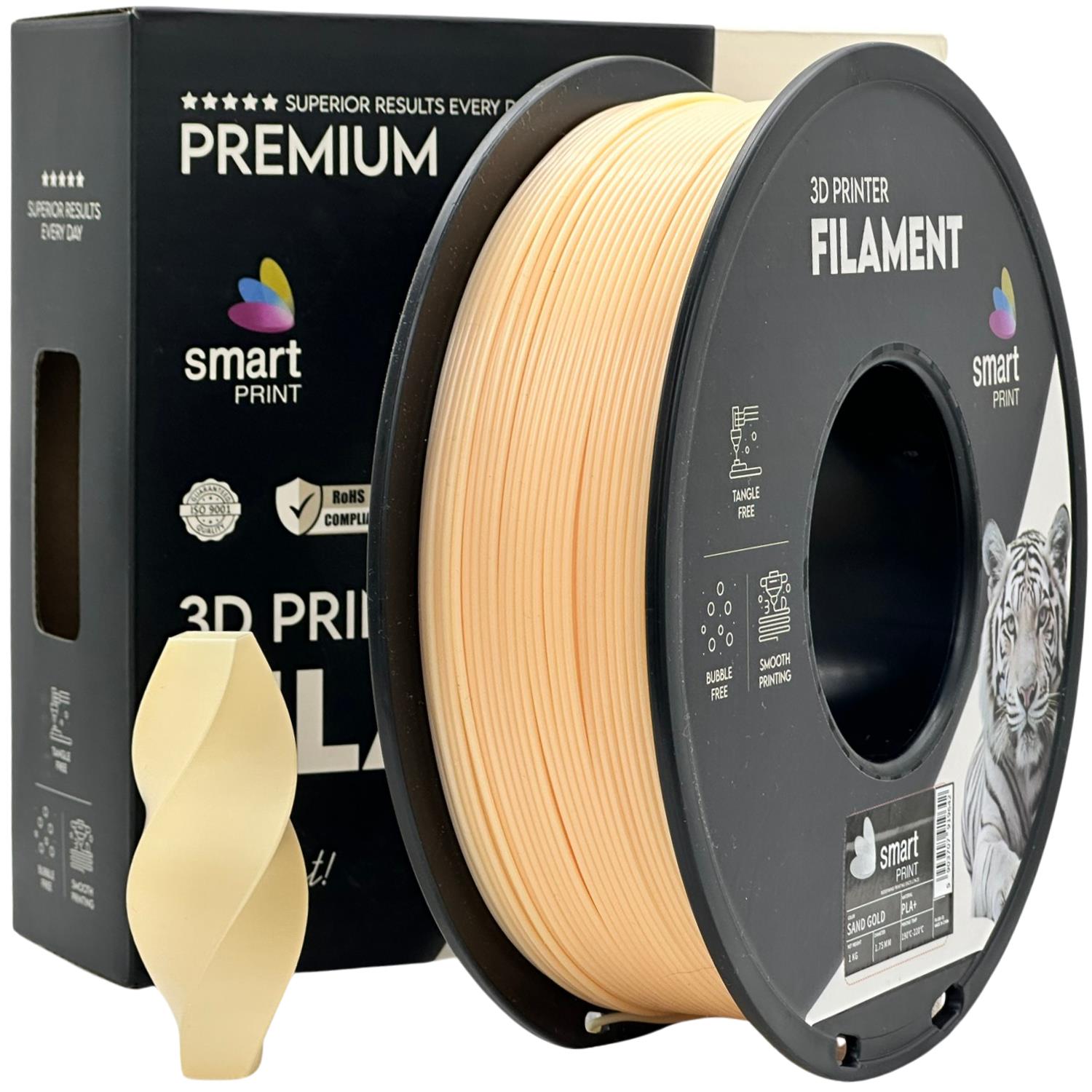 Bobina de filamento PLA+ dourado areia, Smart Print, 1,75 mm