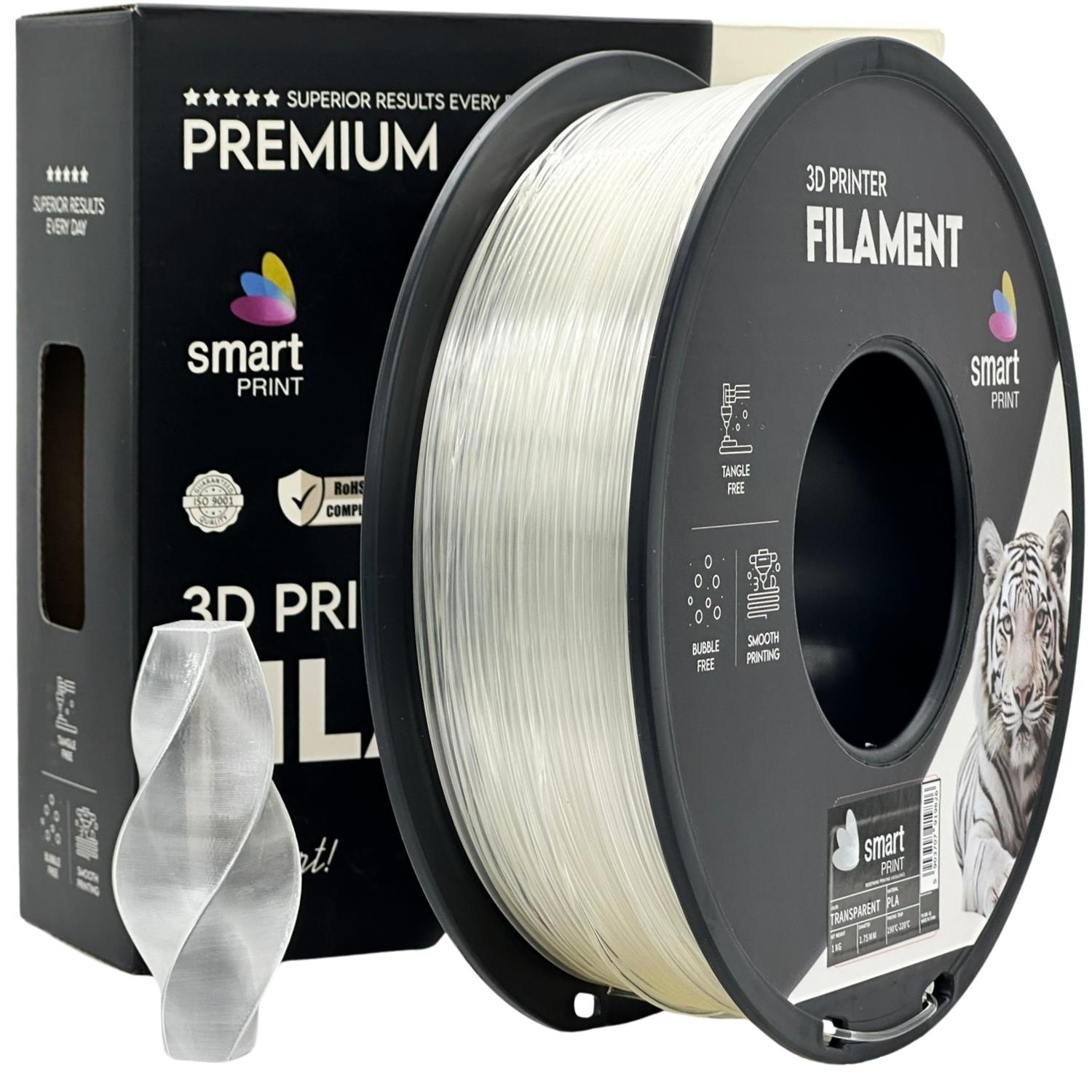Bobina de filamento PLA transparente, Smart Print, 1,75 mm