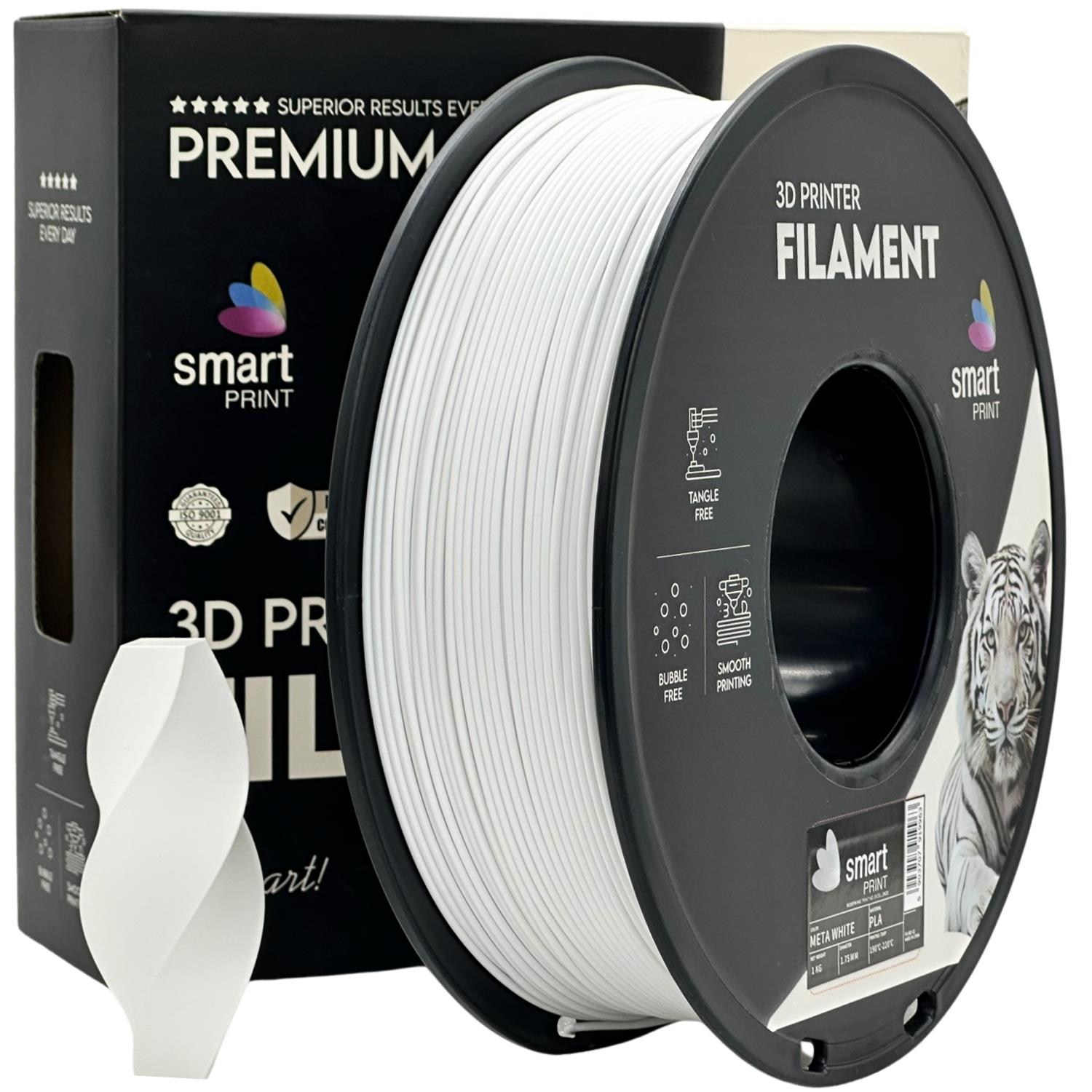 Spool of PLA META white filament, Smart Print, 1.75 mm