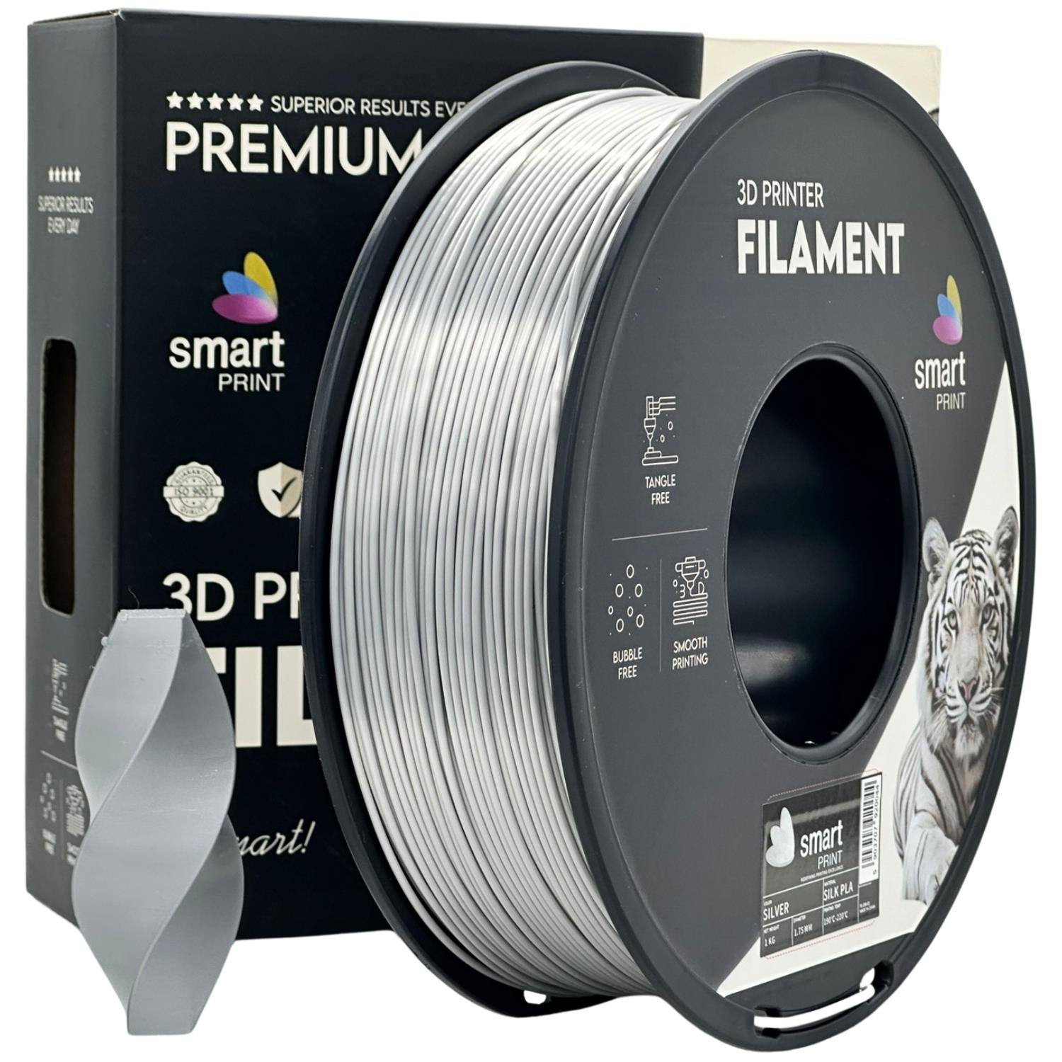 Bobina de filamento Silk PLA prateado, Smart Print, 1,75 mm