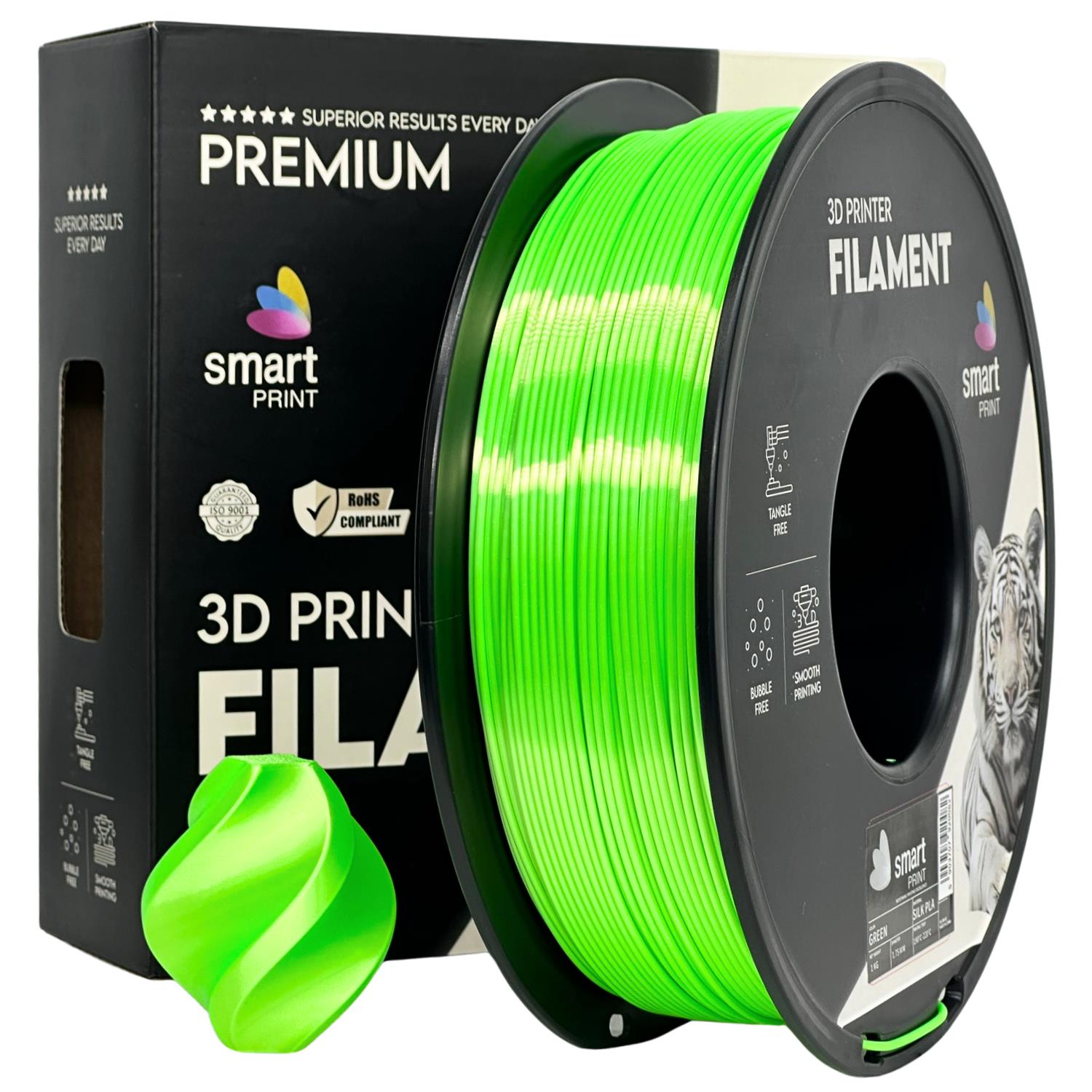 Spool of Silk PLA green filament, Smart Print, 1.75 mm