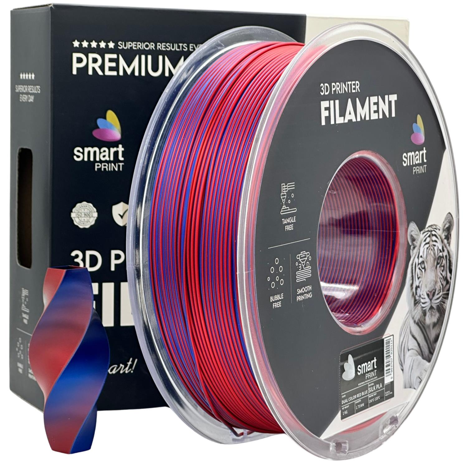 Spool of Silk PLA Dual Color red blue filament, Smart Print, 1.75 mm