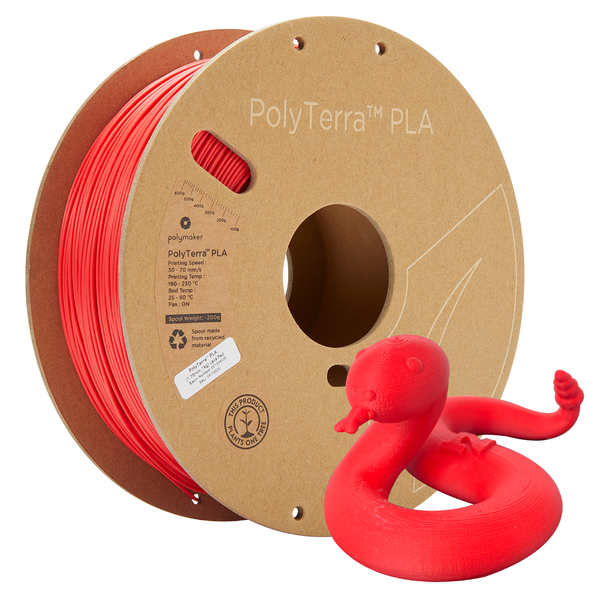 Bobina de filamento PLA vermelho mate, Polymaker, 1,75 mm