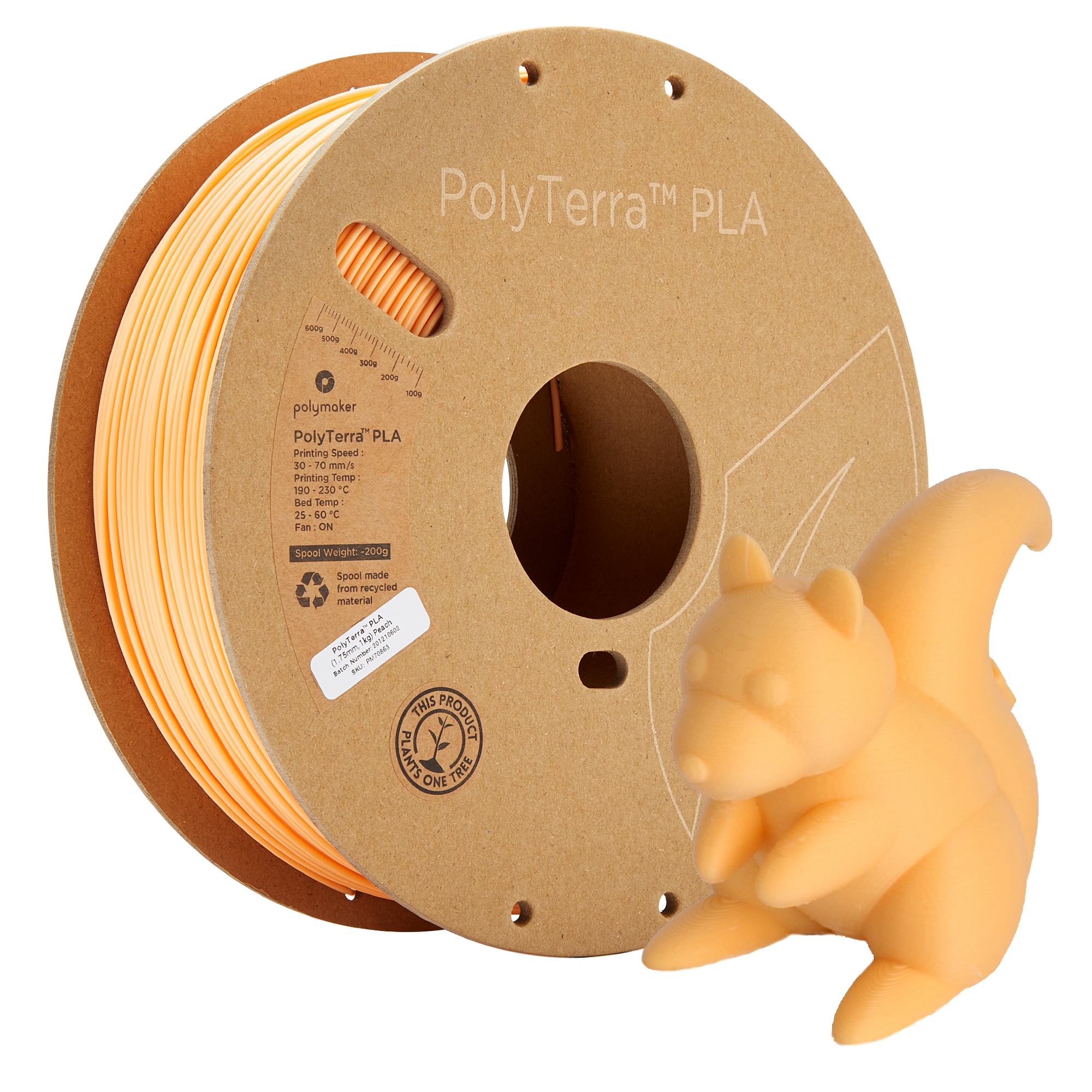 Spool of PLA matte pastel peach filament, Polymaker, 1.75 mm