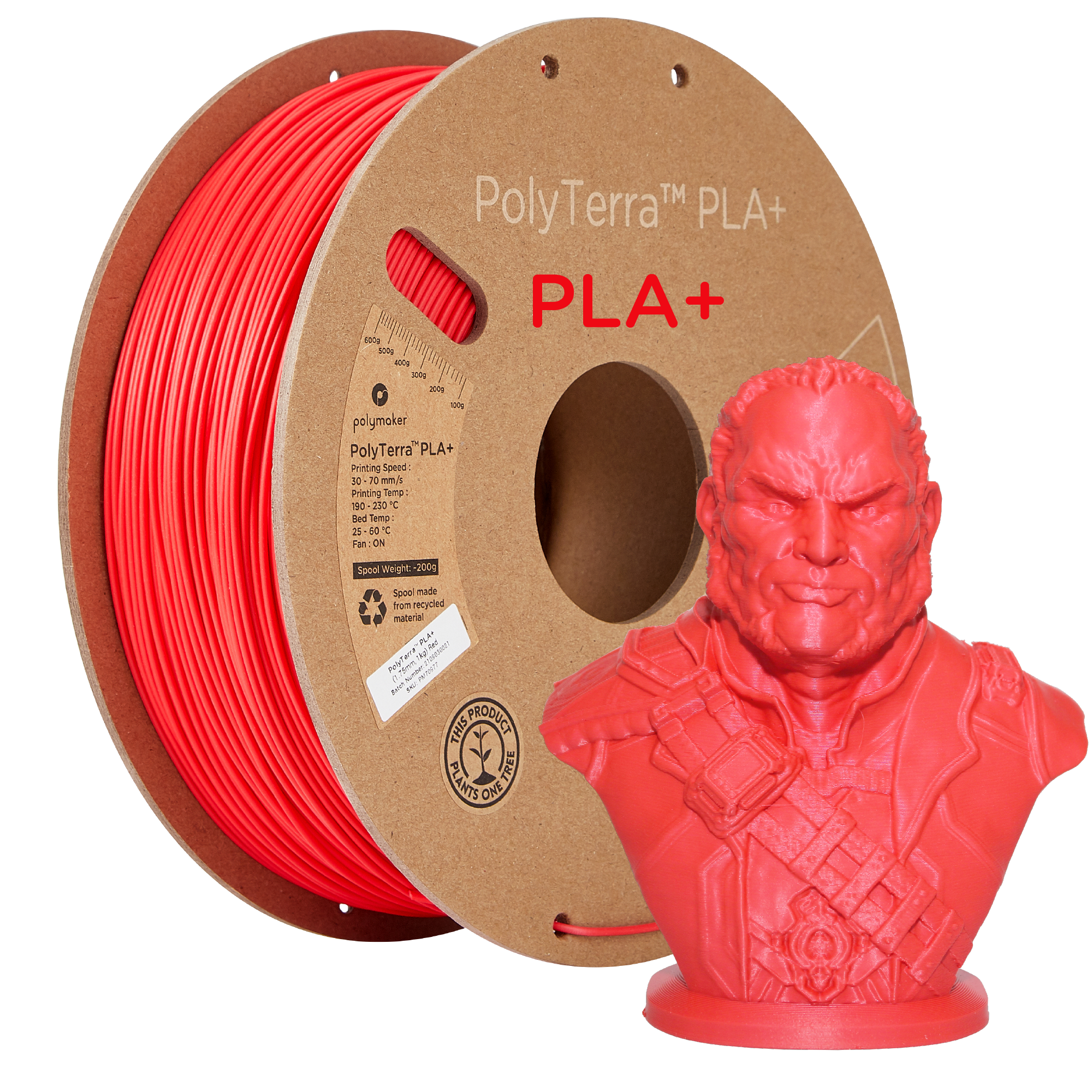 Spool of PLA+ satin red filament, Polymaker, 1.75 mm